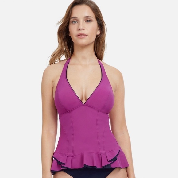 NWT Profile by Gottex Belle Curve V-Neck Halter Tankini Top - Picture 1 of 6